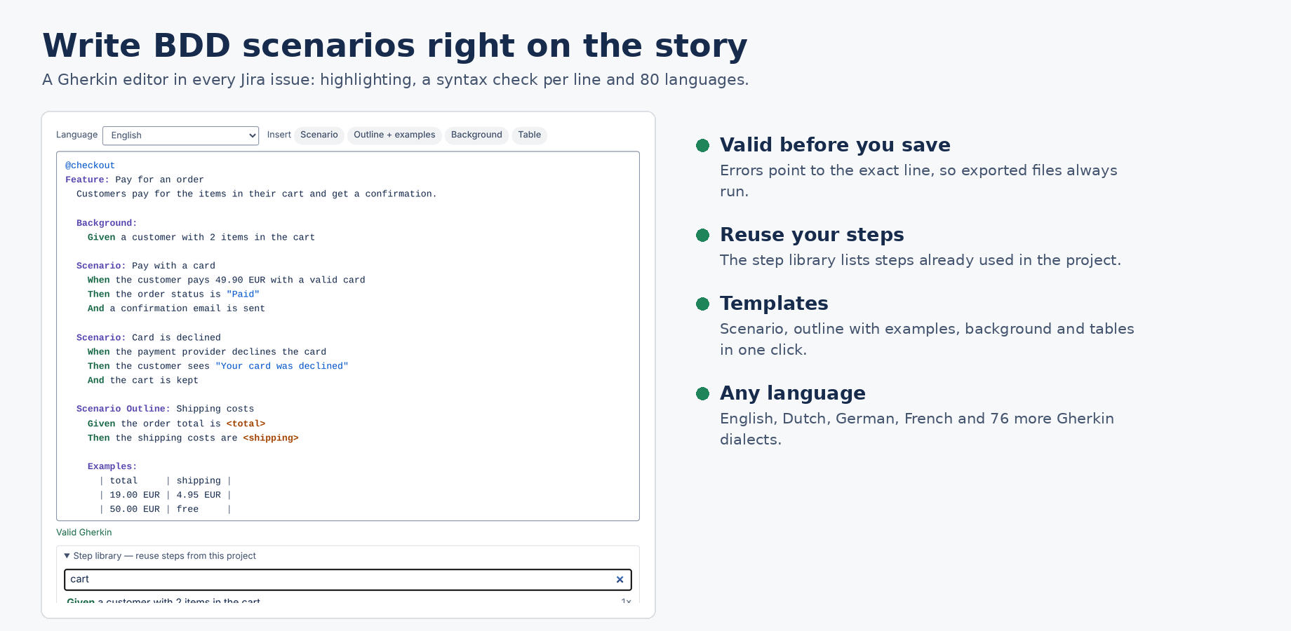 Gherkin editor on a Jira issue