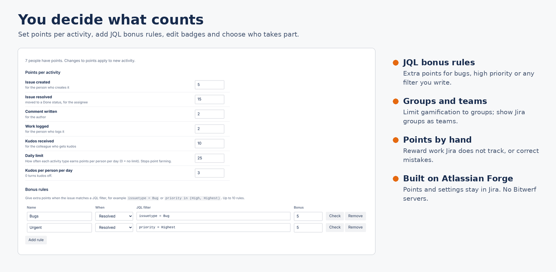 Gamification settings for Jira administrators